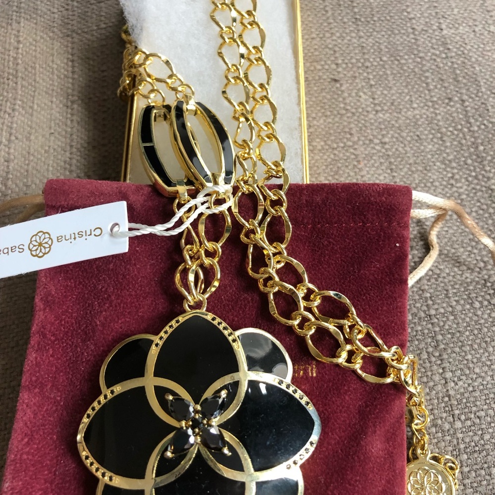 Cristina Sabatini Peonia Flower Black CZ Necklacr - Picture 5 of 8